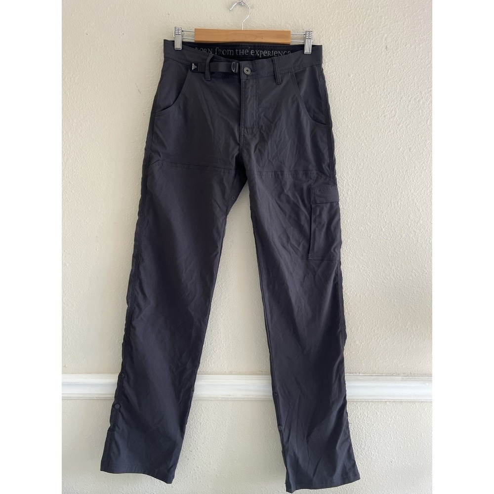 prAna Stretch Zion Mens 30x34 Hiking Cargo Pants Charcoal Grey Roll Up Snap Hem